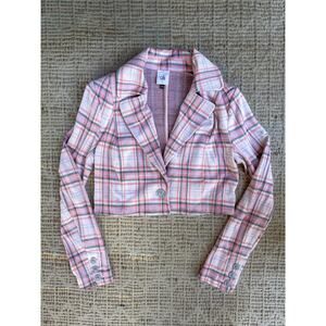 Cabi Plaid Cropped Blazer Pink Academia Coquette Preppy Jacket Small